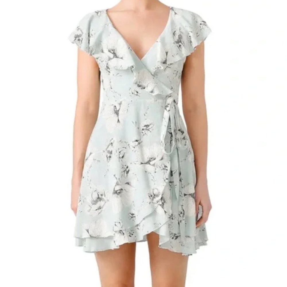 Free People French Quarter Pale Blue Floral Print Wrap Dress